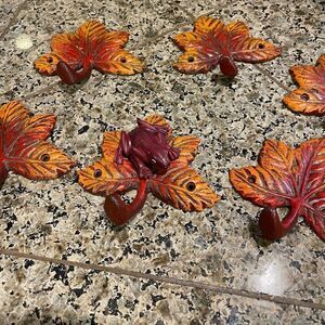 Vintage Cast Iron Leaf Coat Hooks added Frog